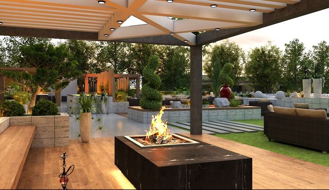 Pergola Fire-Pit Lounge